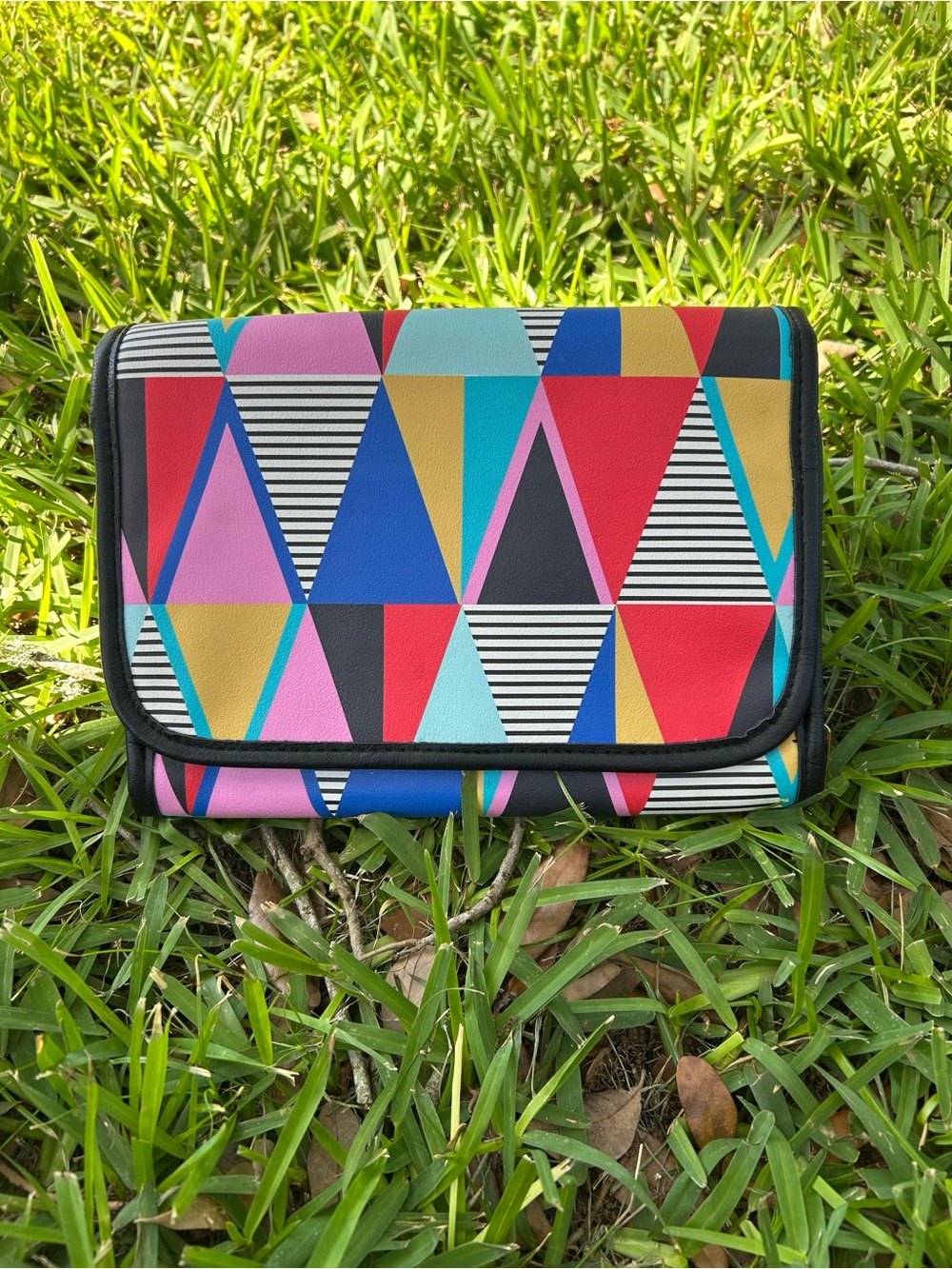Colorful Geometric Fold-Over Hang Up Makeup Bag